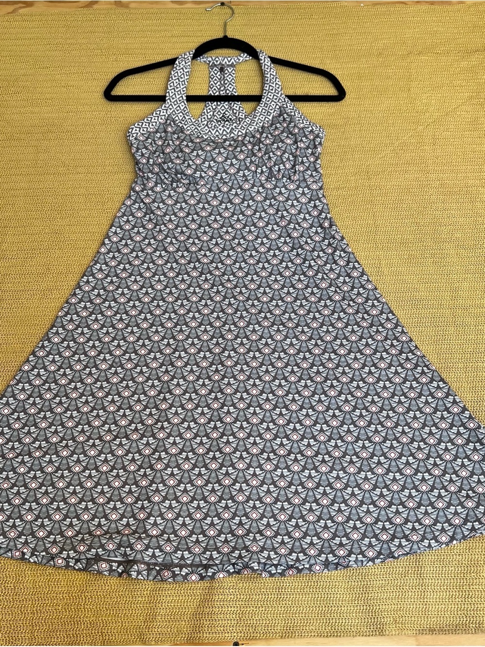 Prana Sleeveless Halter Tank in Brown and White Geometric Print
